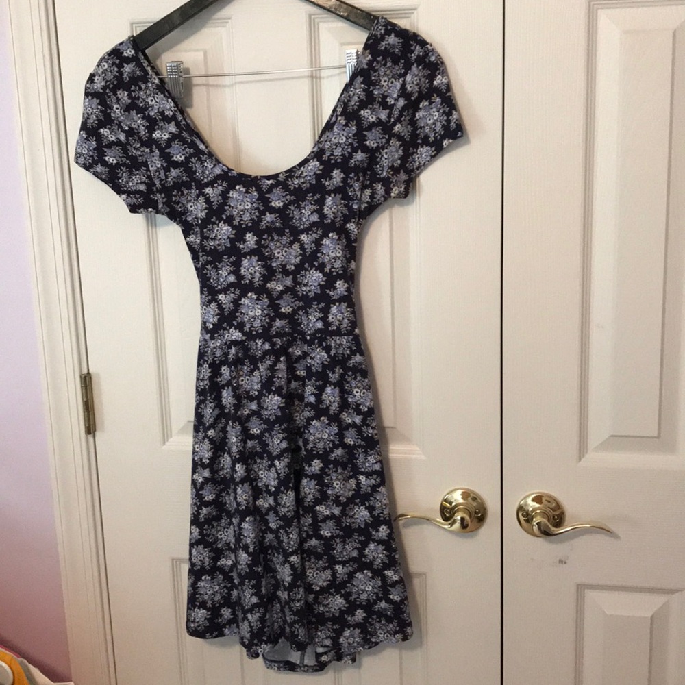 Floral print navy blue dress